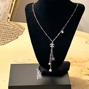 CHANEL Silver White Necklace with Pearls & Crystals Authentic 🔥FLASH SALE 24H 🔥